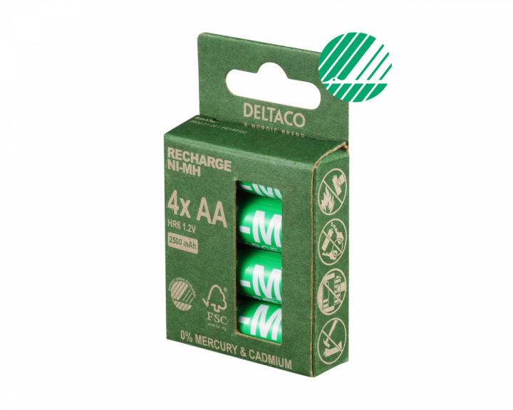Deltaco Rechargeable AA-batteries, 1000mAh, 4-pack